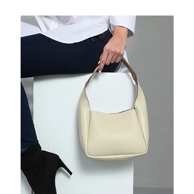 2023 new head layer lychee grain tote bag fashion shoulder armpit bag female vegetable basket bucket bag