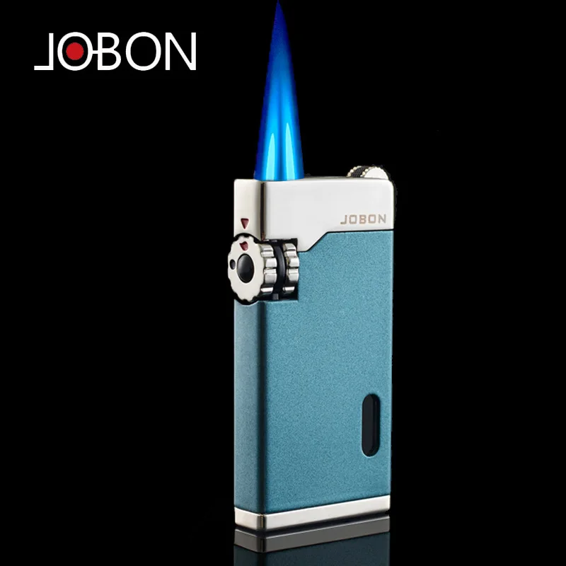 

JOBON Metal Windproof Butane Gas Lighter Dual Flame Turbo Torch Cigar Lighter Transparent Visible Window Creative Men's Gift