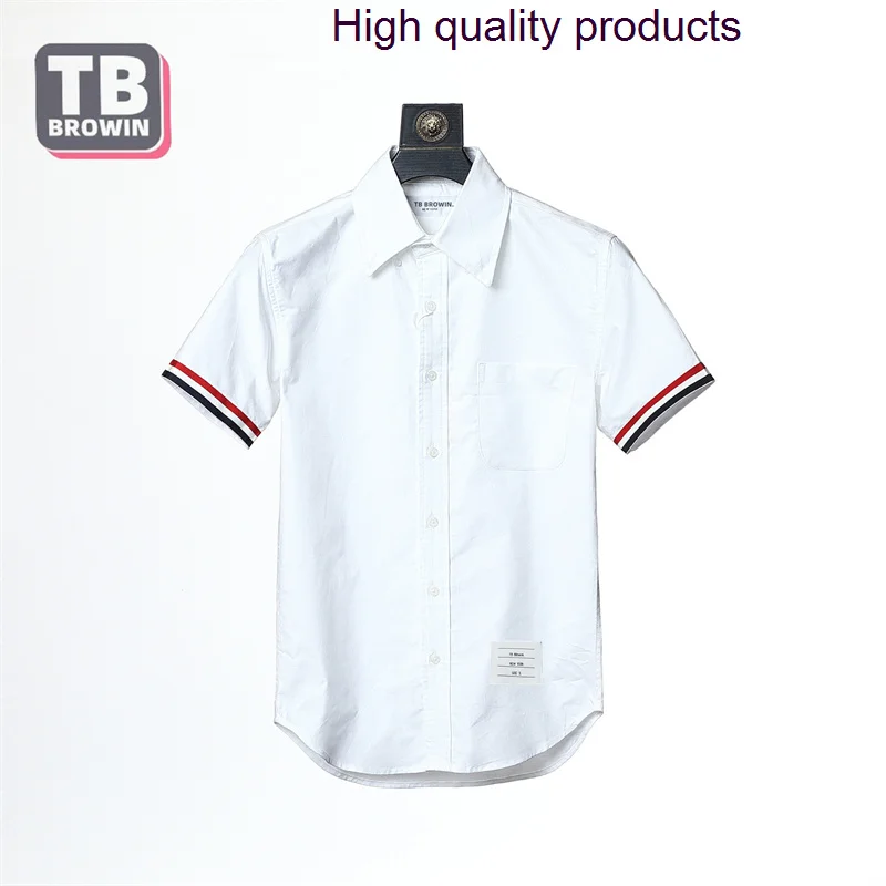 

BROWIN TB Four-Bar Thom Men's Shirt Sleeved Ribbon Top Clothing Poplin Slim Casual Short Sleeve Cotton Korean Fashion Blouses