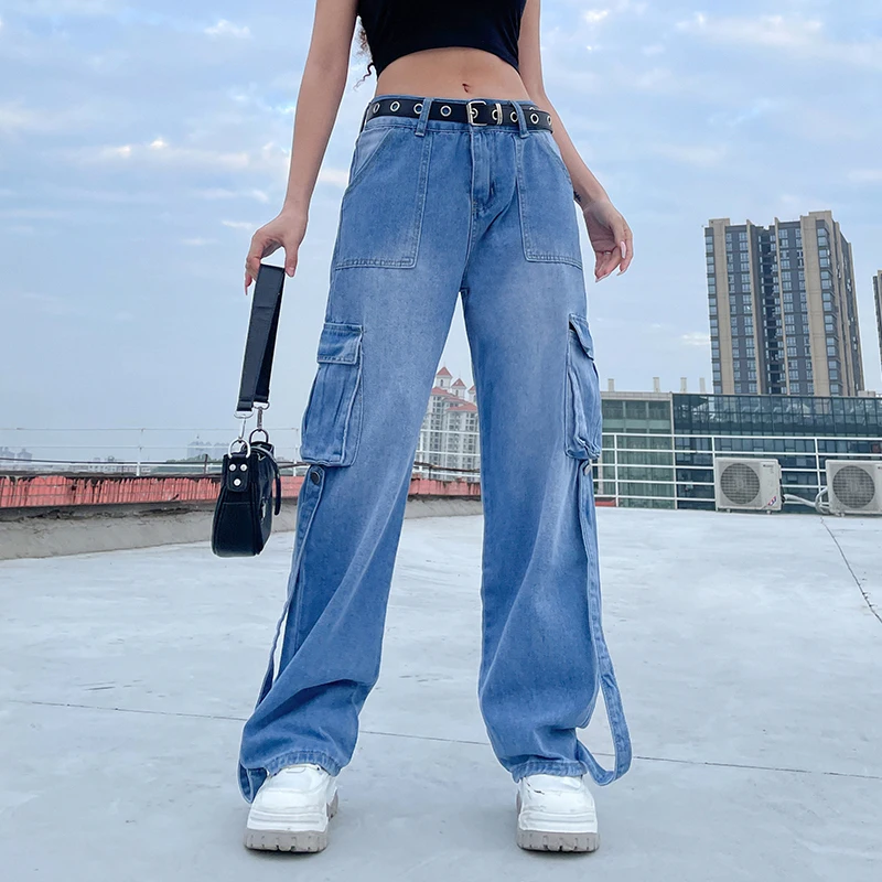 

Брюки-карго WeiYao женские, модные мешковатые джинсы-багги в Корейском стиле, с заниженной талией, в стиле МОМ, в винтажном стиле 90-х годов, улич...