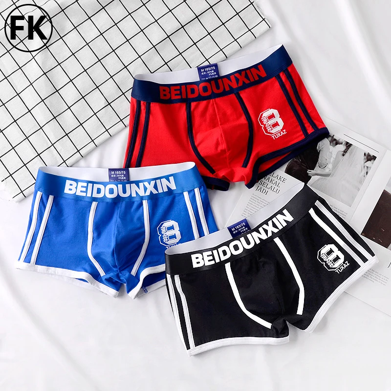 FK 3Pcs/Lot Mens Underwear Boxers Fashion Printed Panties Men's Underpants Boxer Cotton Brand Male Boxershort Shorts