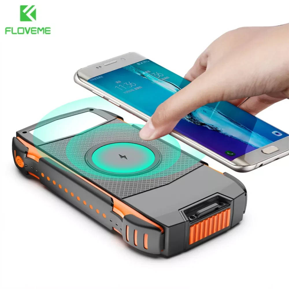 

New Power Bank 20000mAh Wireless Fast Charging Solar Powerbank Waterproof Dropproof External Battery for iPhone 13 12