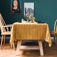 simple cotton polyester cut cloth tassel decorative tablecloth solid color rectangular table cover decor for living room