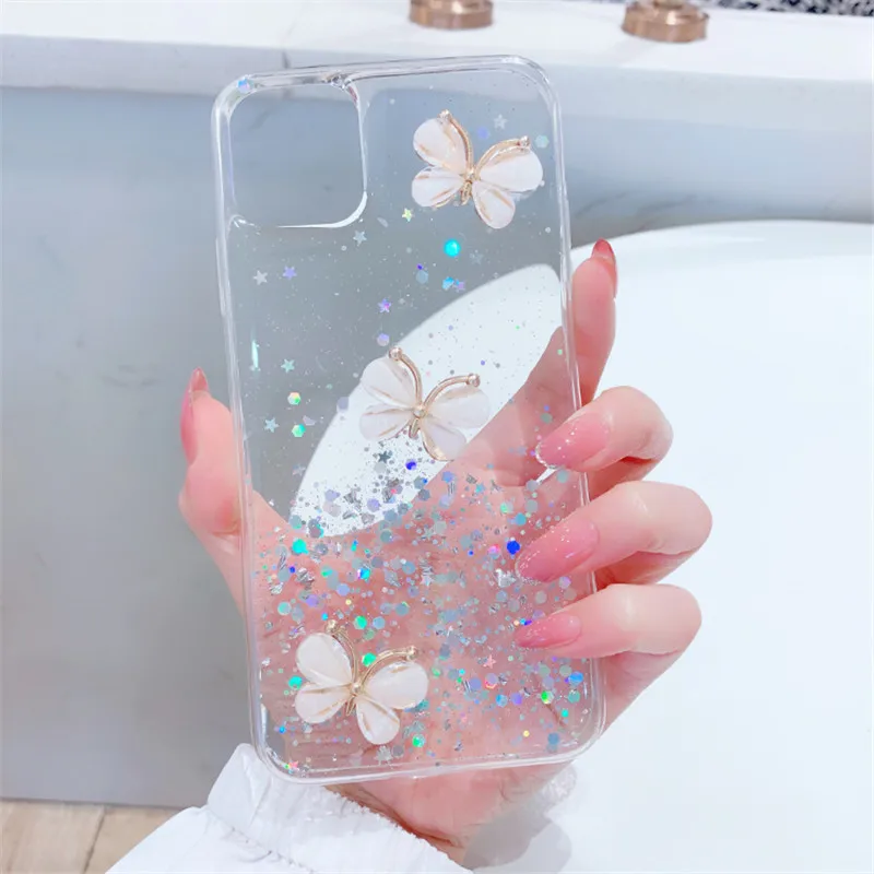 Glitter Stars Diamond Butterfly Soft Phone Case For Huawei honoe X8 Back Cover Honor 7X 8X 9X 8A 9A 9C 10I 20 Lite Play3 Y9S