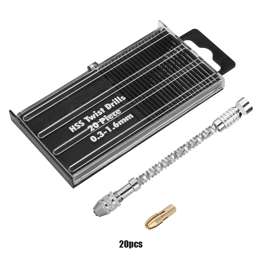 Micro Mini Portable Tool Set Small Hand Drill & 20pcs Twist Drill Bits 0.3-1.6mm Portable Portable Portable Portable