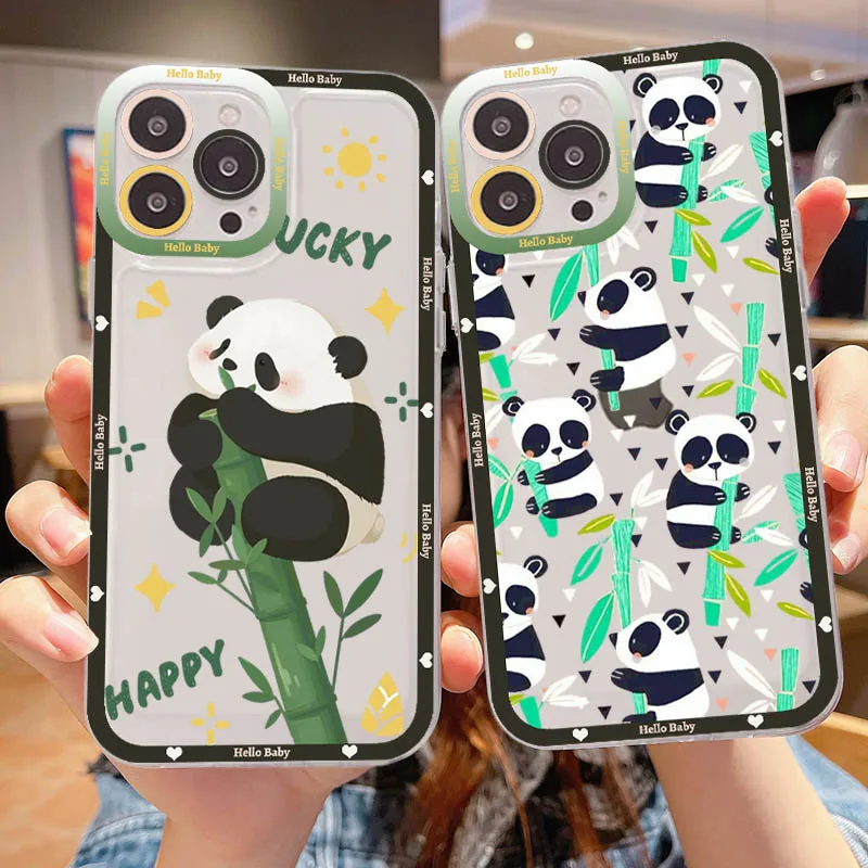 

Cartoon Cute Panda Phone Case For iPhone 14 13 12 11 Pro Max Mini X Xs XR 6 7 8 Plus SE 2020 Transparent Case