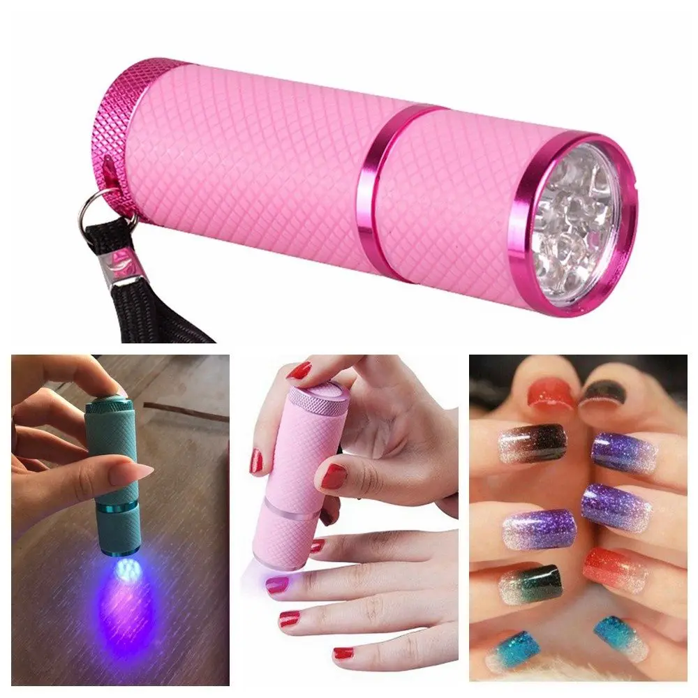 

4Colors Purple Light Flashlight Tools For Gel Nail Polish Curing Lamp Torch 9 LED Nail Dryer Acrylic Gel