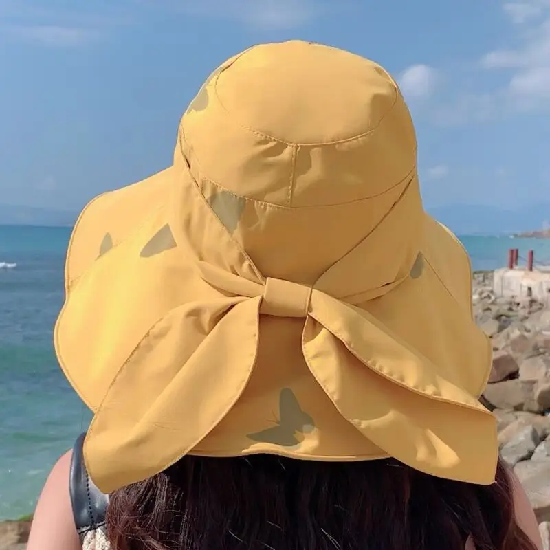 

2022 Women Sun Hat Big Bow Wide Brim Summer Hats For Women Fashion Beach Street Sun Protection Bucket Hat Female Shade Sun Caps