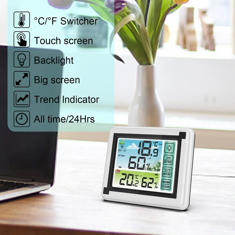 

Color Touch Screen Weather Station + Outdoor Forecast Sensor Backlight Thermometer Hygrometer Wireless Weather Station