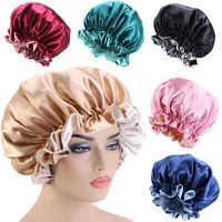 leeons reversible satin bonnet with head tie adjust sleep night cap head cover hat for curly springy hair styling accessories