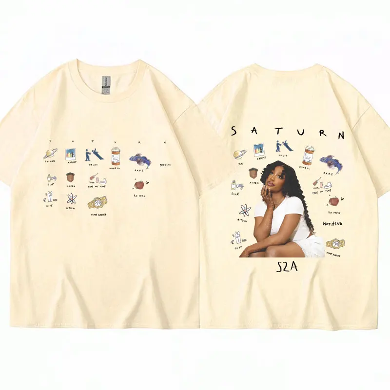Футболка рэперская с принтом музыки и Сатурна для мужчин женщин Модная хлопковая