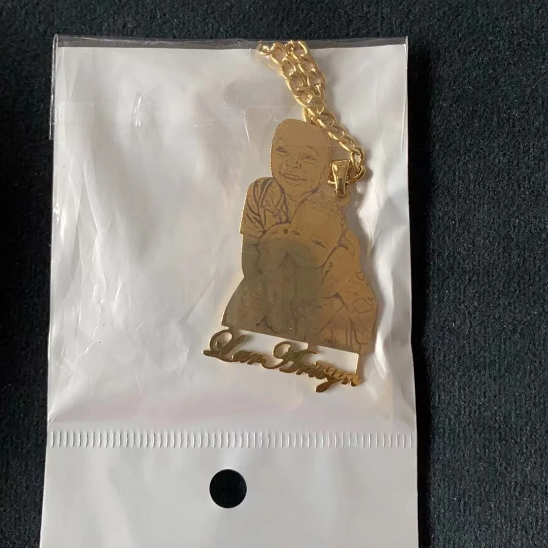 Custom Photo Name Necklace Personalized Pendant Stainless Steel Gold Engraved Cartoon Necklace Nameplate Fashion Women Jewelry