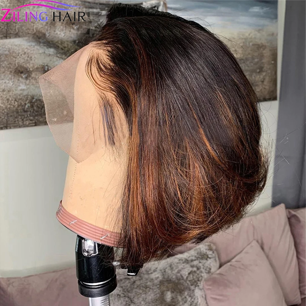 Короткие необработанные волосы Bob Parik 13x1 Кружевной фронтальный парик Бразильские