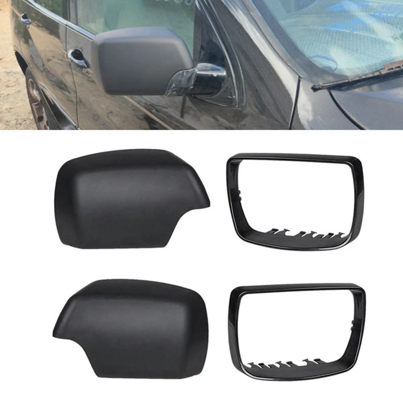 

1Pair Car Black Rearview Mirror Cover Shell Side Mirror Caps With Frame Replacement For-BMW E53 X5 2000-2006