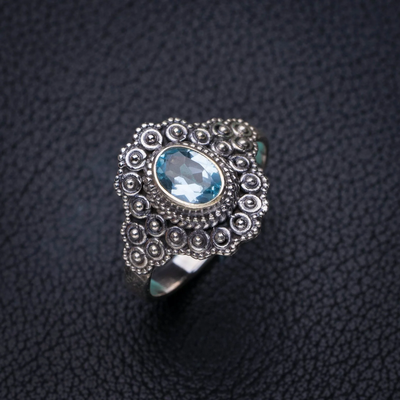 

StarGems Natural Blue Topaz Handmade 925 Sterling Silver Ring 8.75 E8885