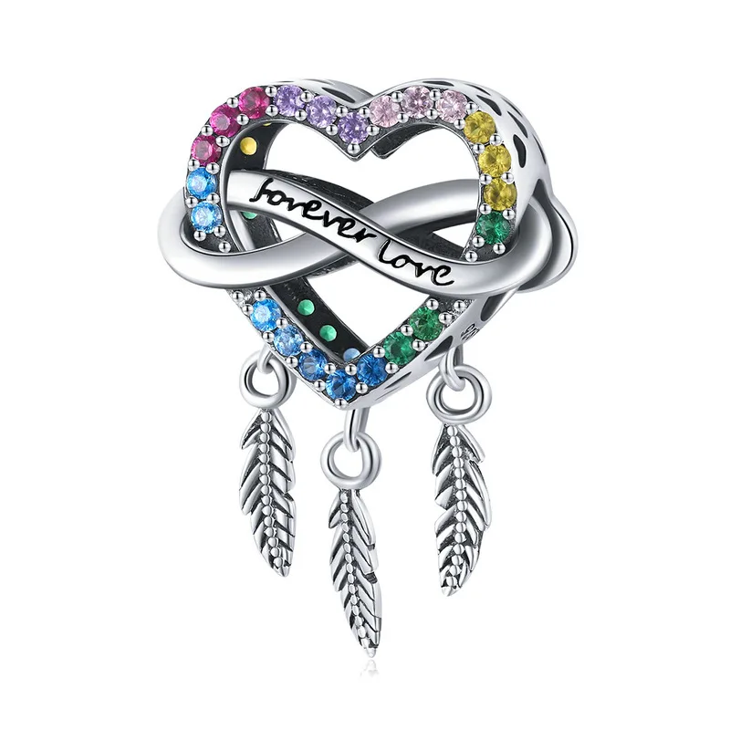 

Authentic 925 Sterling Silver Inifinite Forever Love Heart Dangle with Feather Charm Fit Original Pandora Bracelet Jewelry