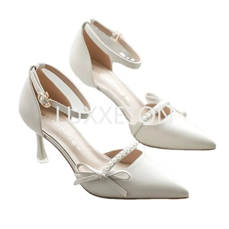 

Новинка лета 2023 года, европейские и американские удобные универсальные туфли на одной пуговице, модные туфли с французским острым носком для подружки невесты на высоком каблуке