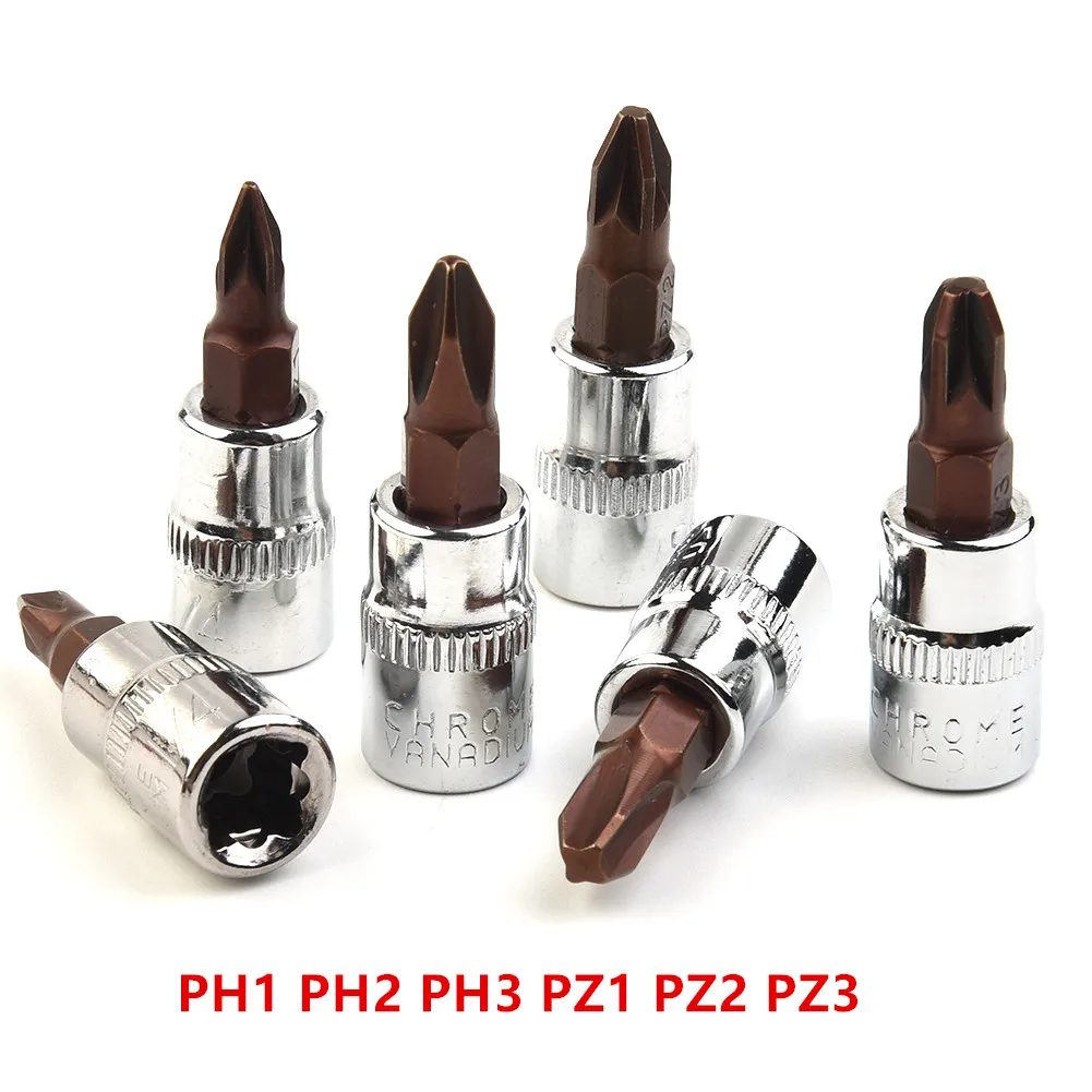 

6pcs 1/4 Inch Drive Cross Socket Bit Set PH1 PH2 PH3 PZ1 PZ2 PZ3 Screwdriver Bits Chrome Vanadium Steel Wrench Hand Tool