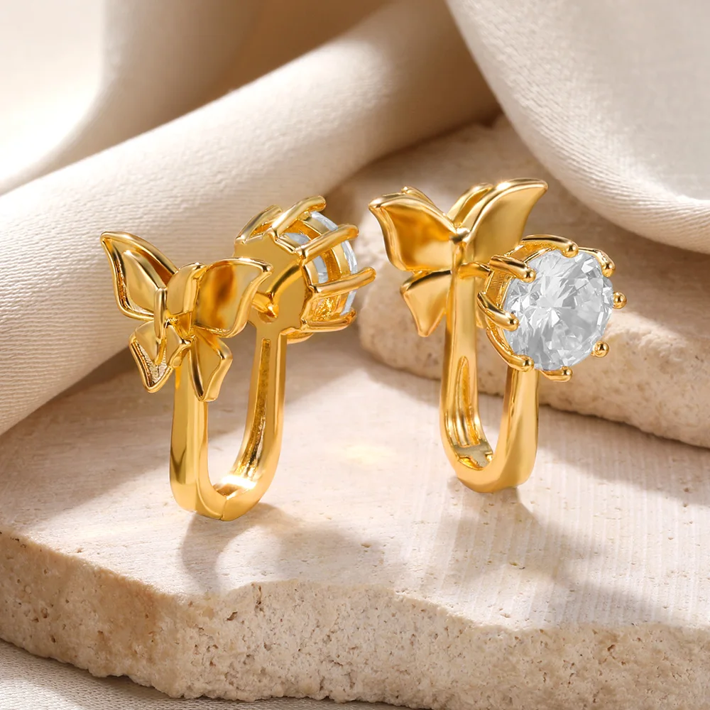 

New Style Butterfly Star Zircon Gold Color Earrings For Women Piercing Ear Nails Fashion Jewelry Wedding Gift Free Delivery 2023