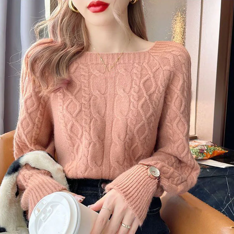 

Winter Korean Style Knitt Ed Pullovers and Sweaters Women Thick Warm Soft Wool Jumper Woman All-Match Square Collar Sweaters