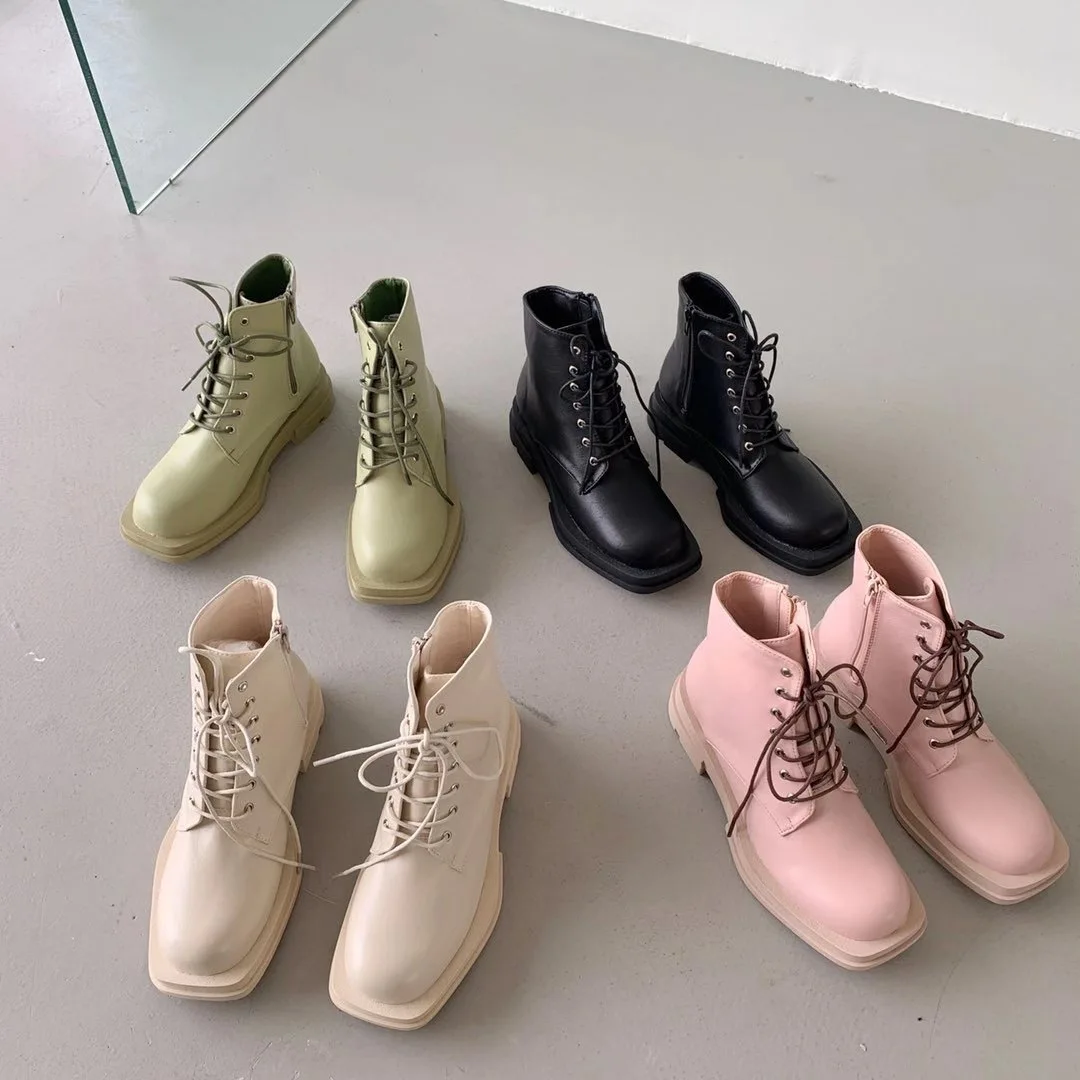 

New fashion knight boots square toe skinny boots muffin thick bottom mid-tube motorcycle boots women's shoes women boots