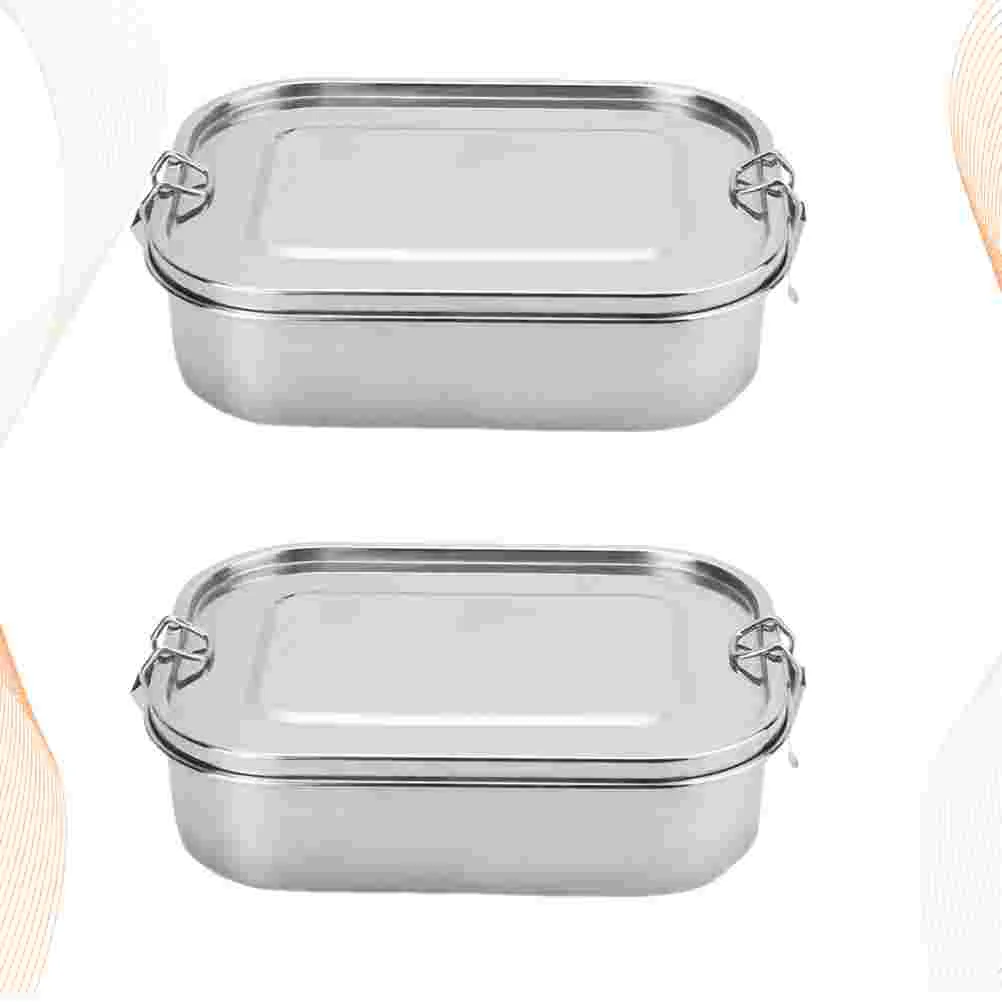 

2pcs Stainless Steel Rectangular Snack Box Box Container for Home School Camping (Single Layer with Buckle)