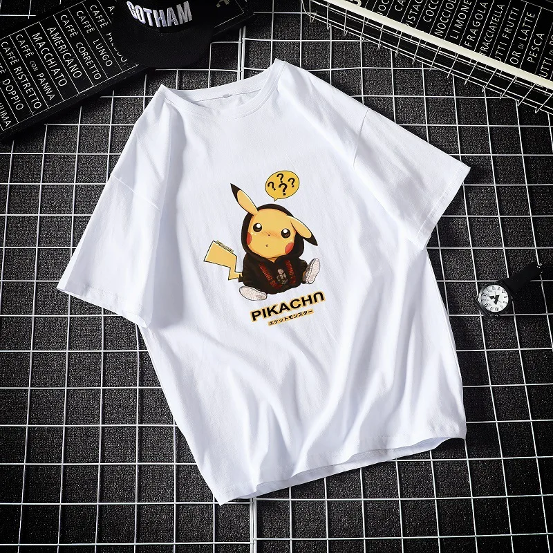 

Pokémon Print T-Shirt Round Neck Short Sleeve T-Shirt Summer Men's Loose Harajuku Top Pikachu Women's Graphic Tee