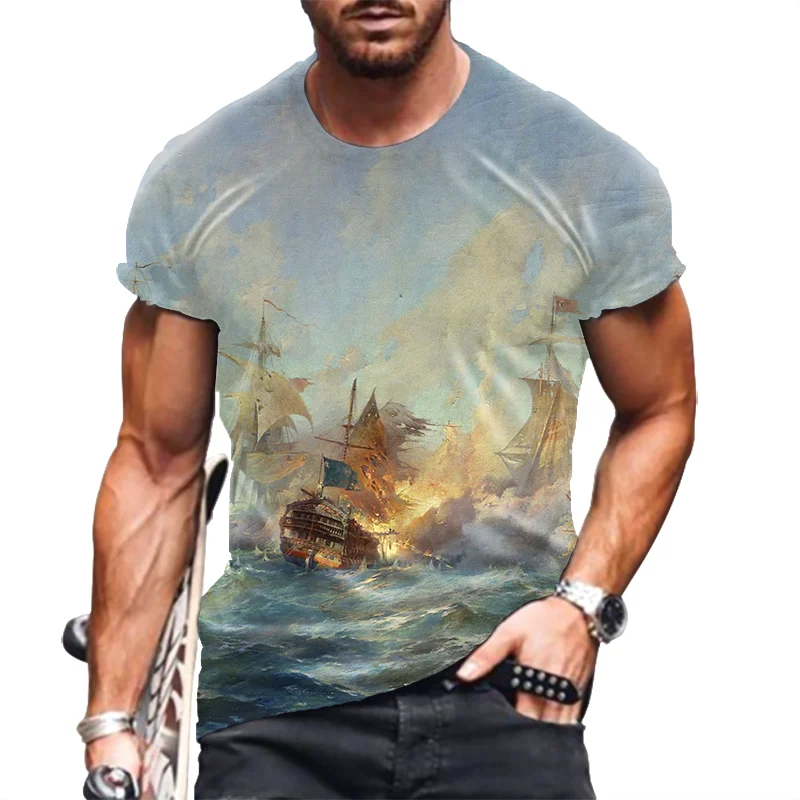 Men's 3D Digital Printing O Neck T-Shirt Man's Street Trend Fashion Tops Mens Oversized T-Shirt Summer New Short Sleeve