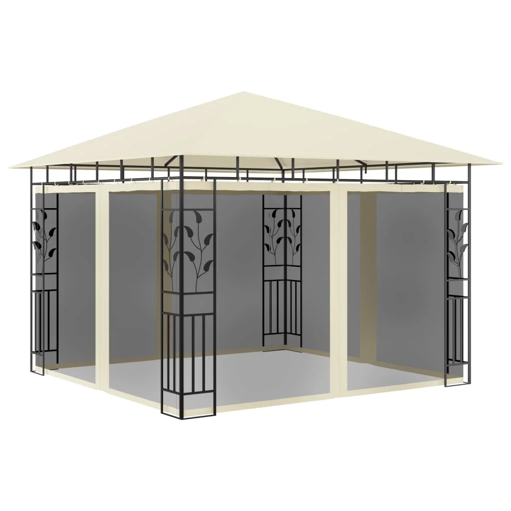 

Patio Gazebo with Mosquito Net, Steel & Polyester Garden Party Tent, Garden Decoration Cream 3x3x2.73 m