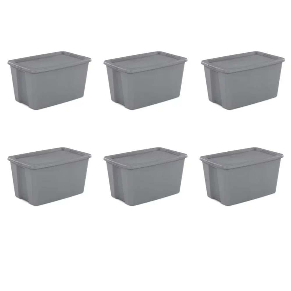 

storage box organizer 30 Gallon Tote Box Plastic, Titanium, Set of 6