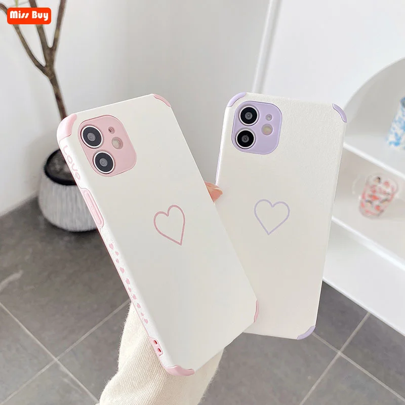 

Fashion Lambskin Love Heart Leather Phone Cases for iPhone 11 Pro 12 13 Pro max X Xs Xr 7 8 Plus Mini SE Shockproof Slim Cover