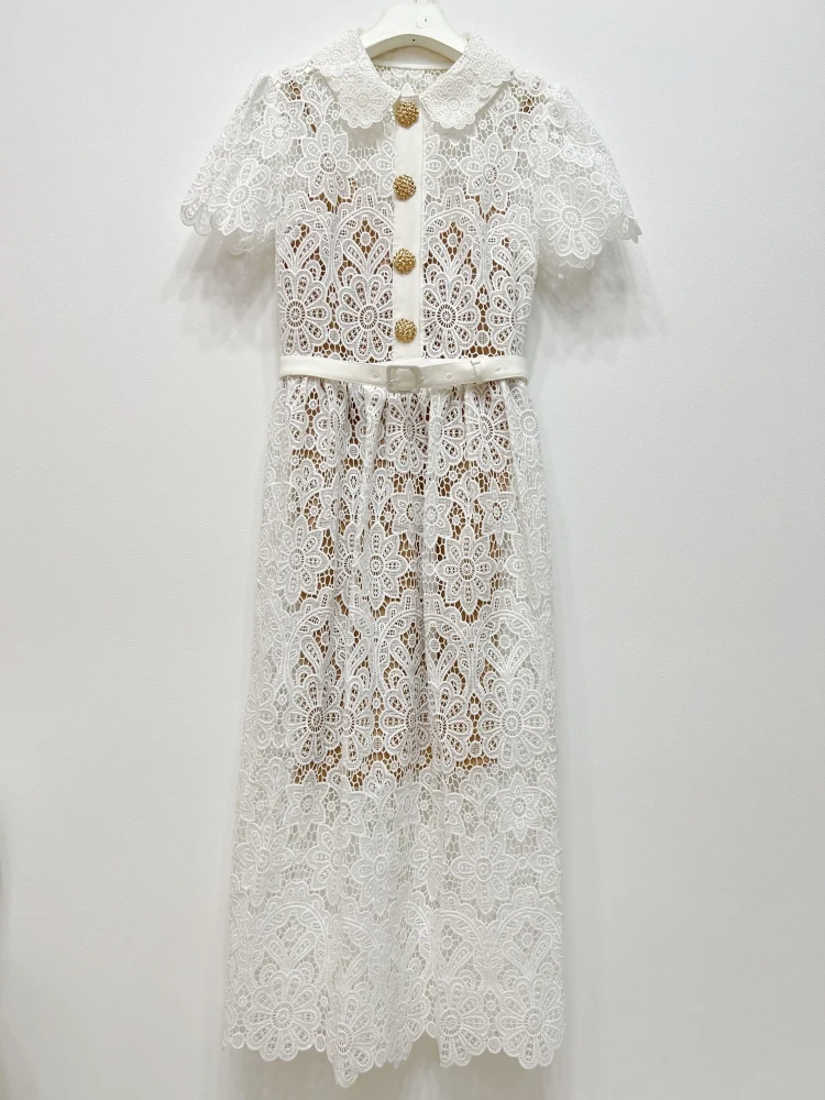

New Designer Summer France Style Women's High Quality White Lace Dress F231