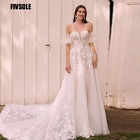 fivsole sweetheart wedding dresses 2022 off the shoulder removable short sleeves a line lace appliques zipper court bridal dress