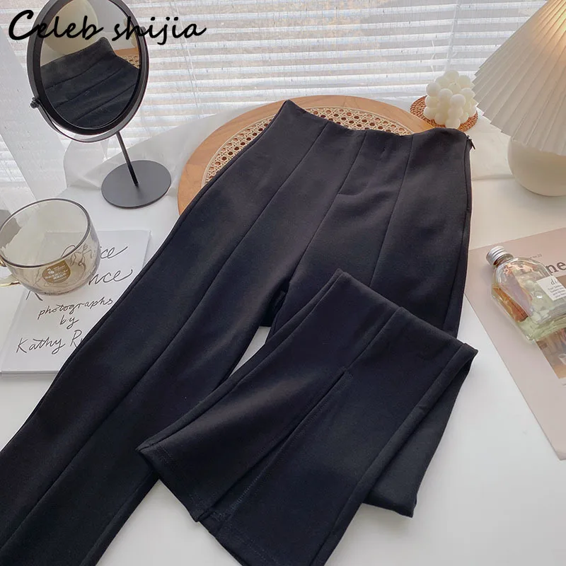 

Chic Split Trousers Women Black High Waisted Flare Pants Women Bottoms Korean Fashion Office Ladies Pants Female