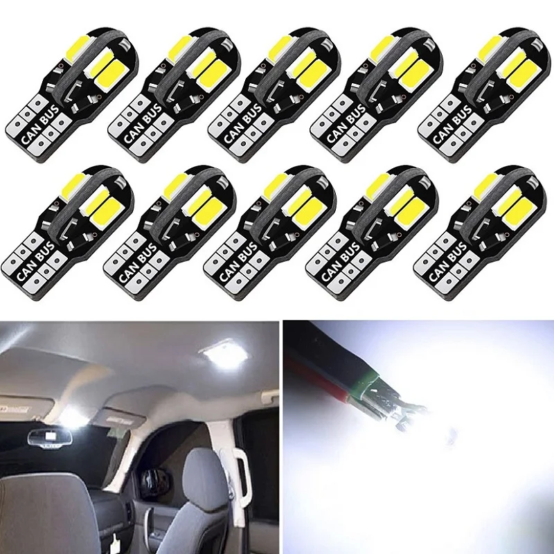 

10PCS W5W T10 LED Bulbs Canbus 5730 8SMD 12V 6000K 194 168 LED Car Interior Map Dome Lights Parking Light Auto Signal Lamp