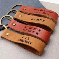 personalised leather keychain coordinates keychain gift for men leather keyring custom message key chain