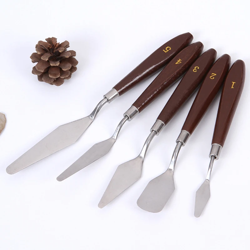 

5 pcs/set Wooden Handle Oil Painting Knife Professional Artist Drawing Acrylic Paints Palette Scraper Shovel Art Tool