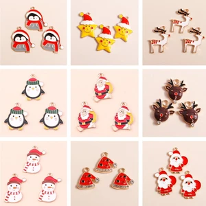 10pcs/lot Mix Enamel Christmas Deer Snowman Santa Claus Charms Pendants for Jewelry Making Earrings Necklaces DIY Bracelets Gift