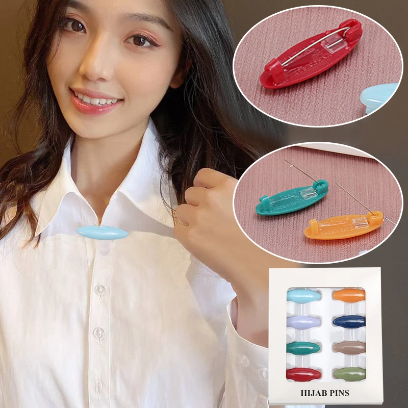 

8pcs/lot Headscarf Pin Plastic Scarf Hijab Clips Scarf Pin Shawl Brooch Fixed Pins Lady Muslim Anti Slip Fashion Scarf Clip Pins