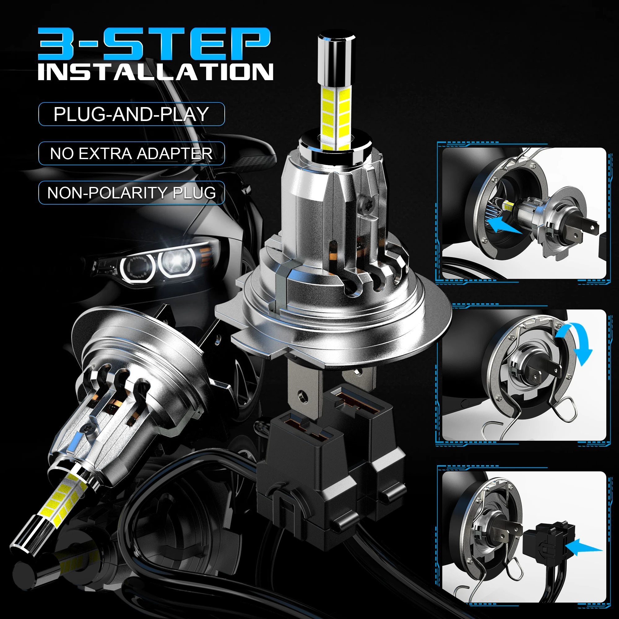 2 шт. автомобильные лампы для фар 6000 лм 360 K