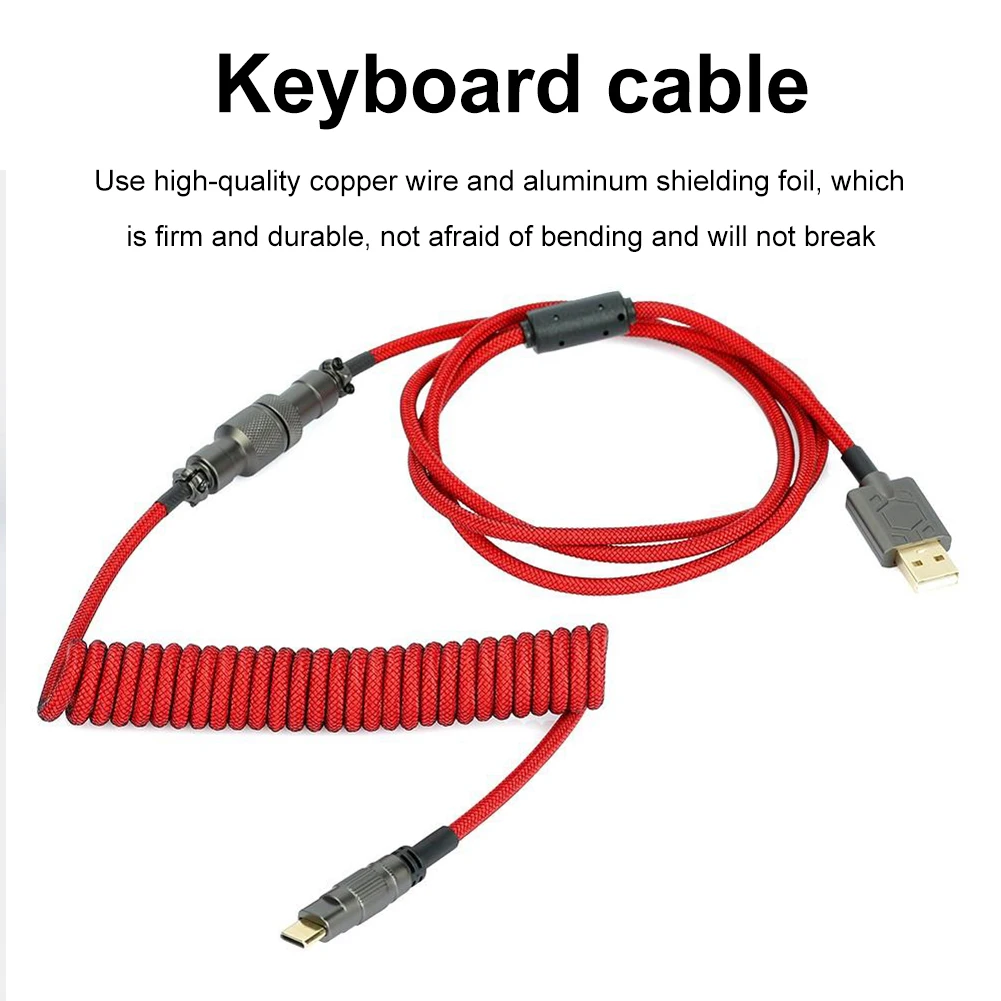 

1.5m Coiled Keyboard Wire Electroplated Joint Coiled Keyboard Data Cable Spring Aviation Fishing Net Braid Keyboard Accessories