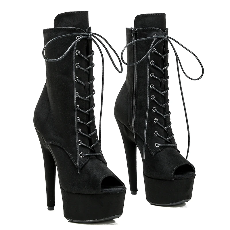 Leecabe 15CM/6Inches suede upper High Heel platform Boots open toe  Pole Dance boot