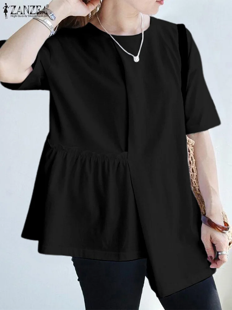 

Асимметричная женская футболка с круглым вырезом и коротким рукавом