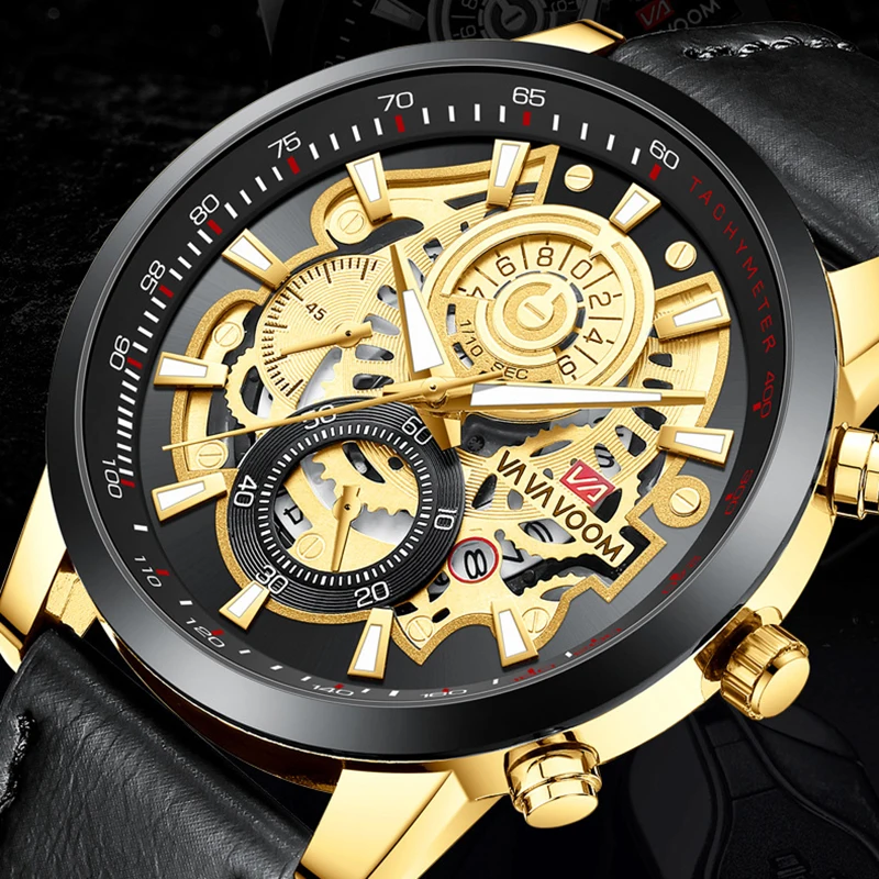 

Водонепроницаемые кварцевые часы VA VOOM для мужчин, спортивные качественные мужские наручные часы с ремешком из нержавеющей стали и календар...