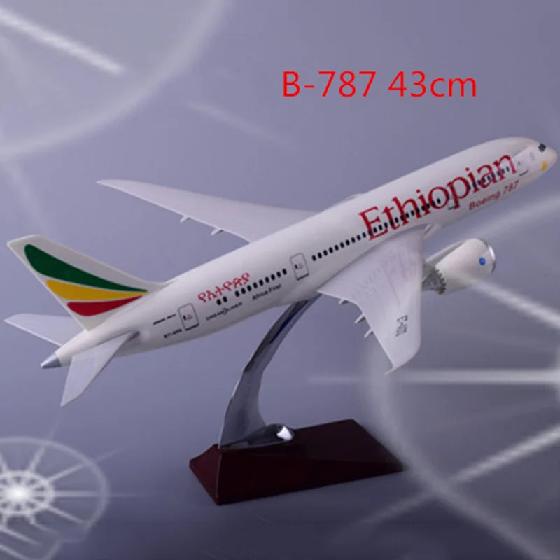 

ABOUT 43cm 1/145 Scale Airplane 787 B787 Dreamliner Aircraft Ethiopian Airlines Model With Base Diecast Plastic Resin Plane Toy
