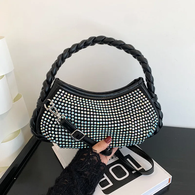 

Luxury Brand Design Dumpling With Diamonds Women Shoulder Crossbody Bags 2023 Black Handbags And Purse Tote Ladies Messenger Bag