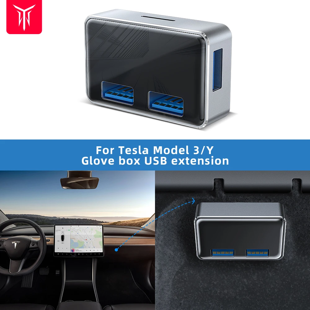 

YZ For Tesla Model Y Model 3 Hidden Glovebox USB 3.0 HUB Splitter For Tesla Car Model3 Glovebox Docking Station ModelY Accessies
