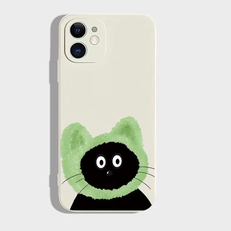 Cute Cartoon Black Cat Couple Phone Case For iPhone 16 15 11 12 14 13 Pro Max Mini XS XR 8 Plus SE Kawaii Animal Cellphone Cover