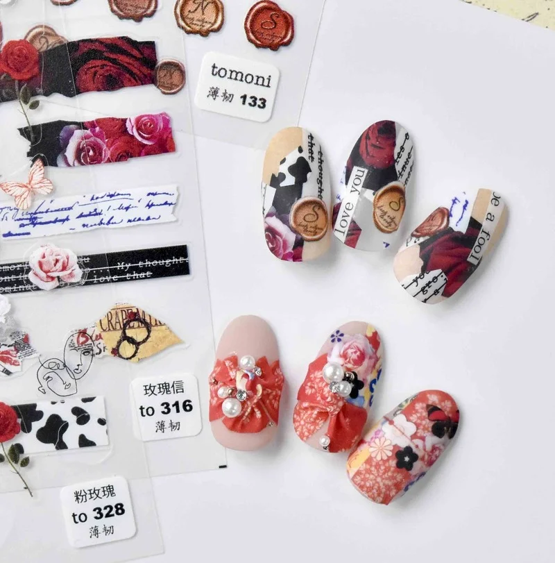 

5D Embossed Nail Sticker Relief Tear Newspaper Rose Flowers Letter Sticker Slider For Nails Gel Polish Designs Nail Accessories