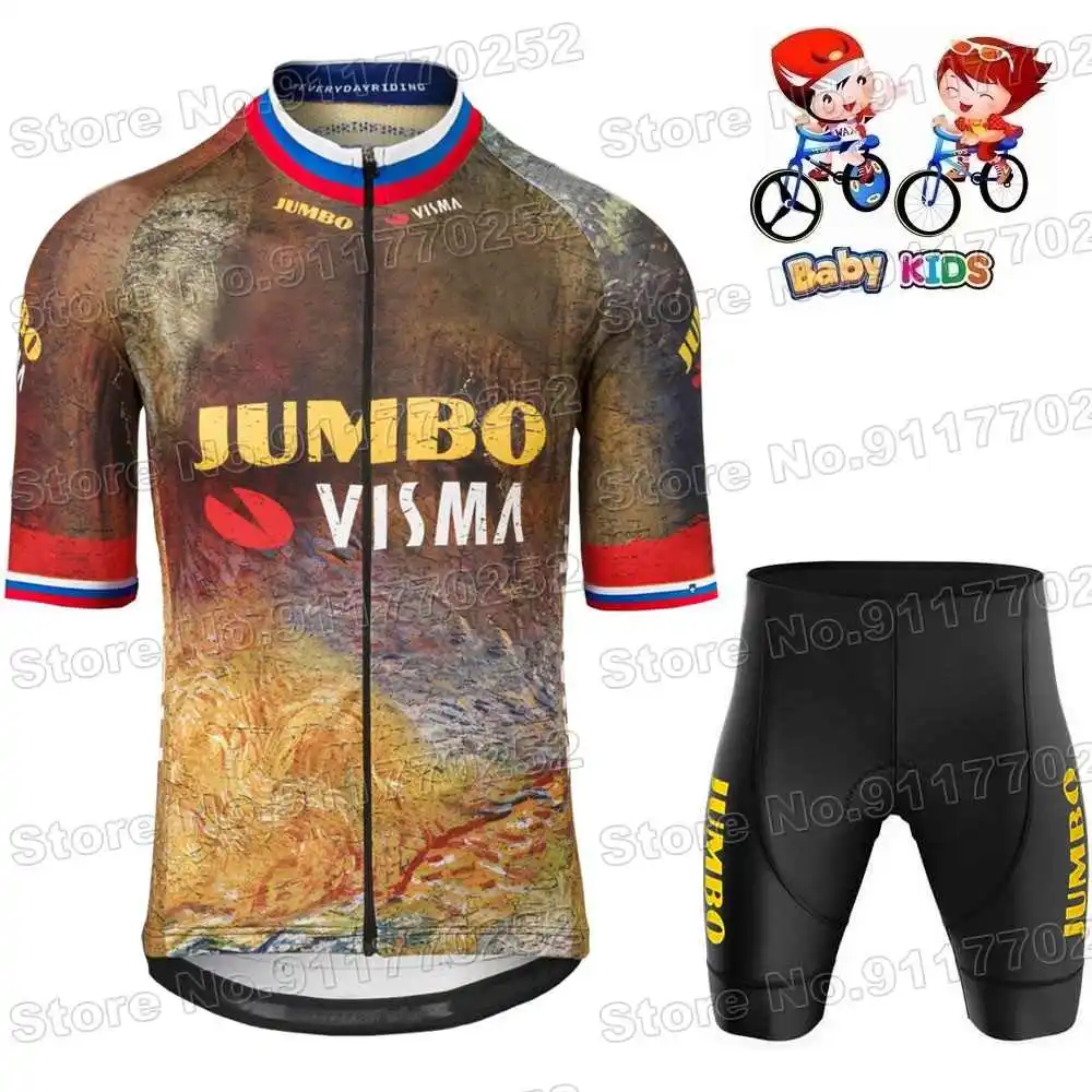 Детский комплект одежды для велоспорта Jumbo Visma из джерси TDF мальчиков и девочек 2022